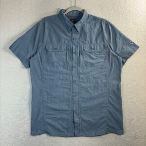 Kuhl Airspeed Shirt Men M Blue Short Sleeve Vented Button Hiking Fishing Outdoor
